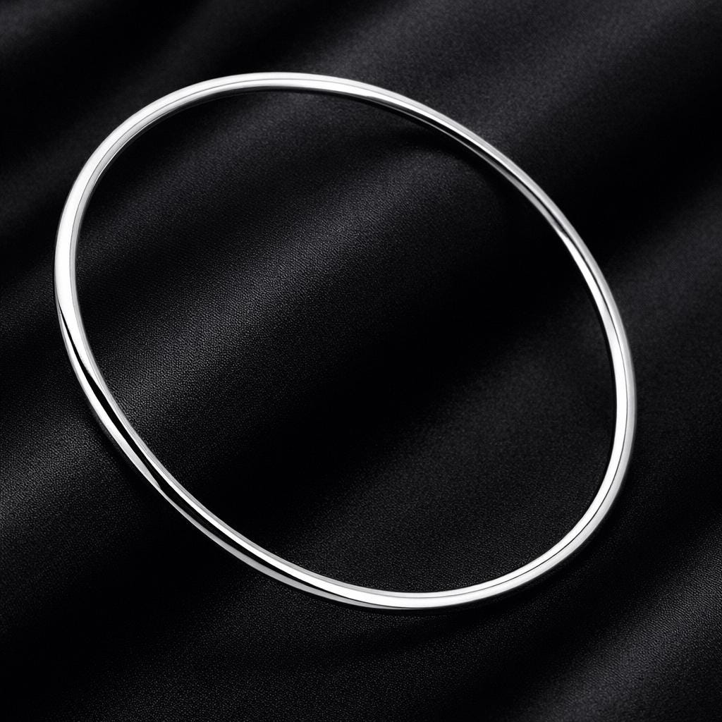 925 Sterling Silver Plated Bangle Bracelet, 3mm Smooth Minimalist Everyday Jewelry