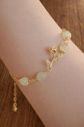 Natural Blue White Agate Rose Charm Bracelet, Boho Gold Tone Jewelry for Women