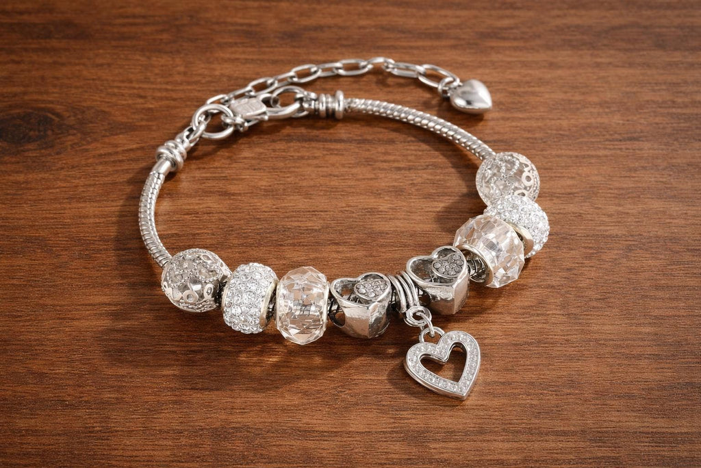 Heart Charm Bangle Bracelet, Natural Fresh Style, Adjustable Women's Jewelry