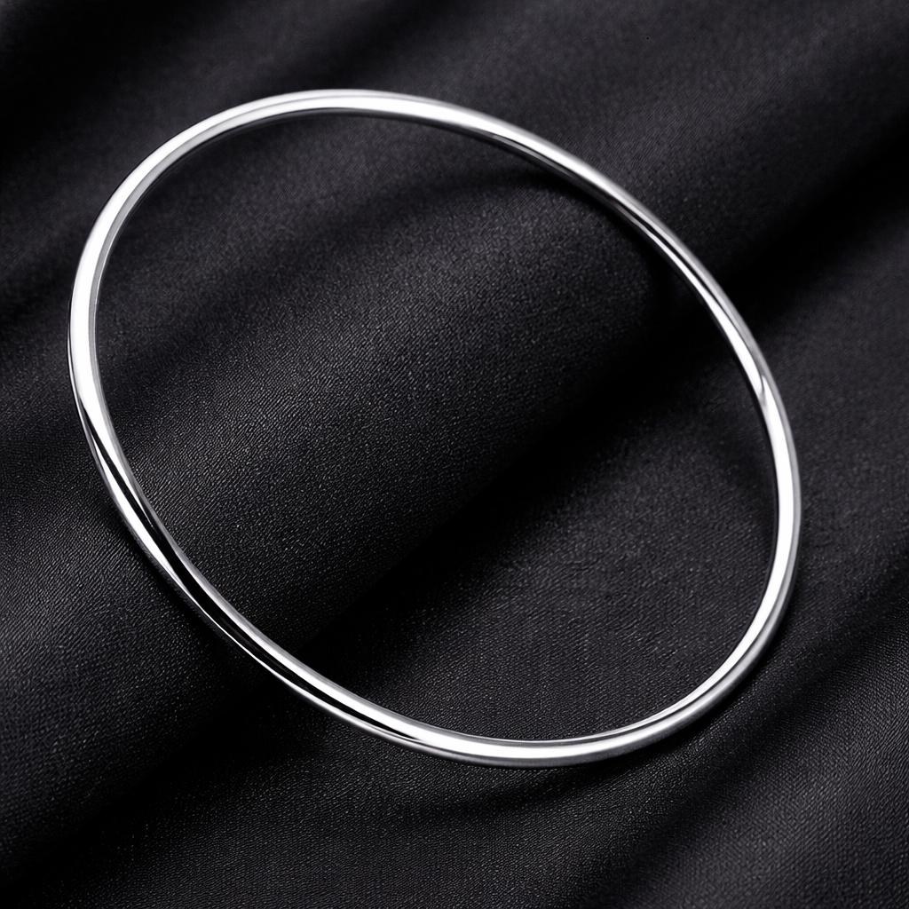 925 Sterling Silver Plated Bangle Bracelet, 3mm Smooth Minimalist Everyday Jewelry